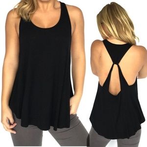 Black Strappy Open Back Tank Top